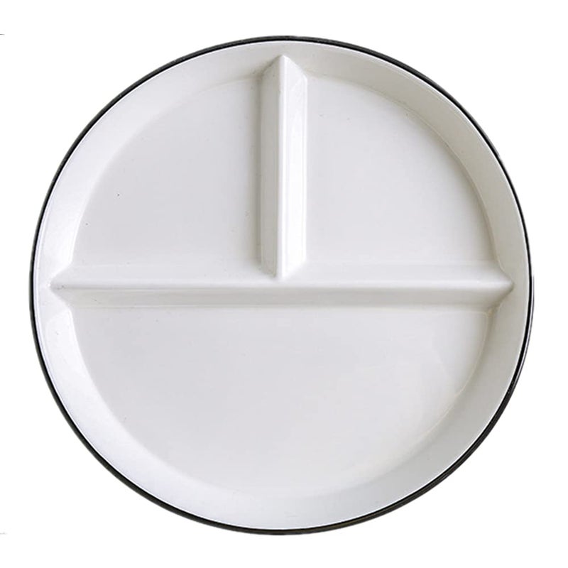 OnePine 1Pcs Ceramic Portion Control Plate Porcelain Healthy Eating Plate 8 inch Round Diet Plates Divided Plates Porcelain Dinner Plates with 3 Compartment for Dessert Salad Pasta and Steak etc - Image 2