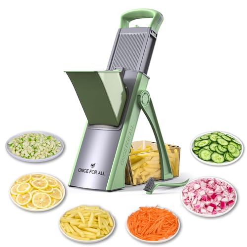 ONCE FOR ALL Upgrade Safe Mandoline Slicer Plus, Adjustable Vegetable Food Chopper Potato Fries French Fry Cutter, Detachable Blade, Kitchen Chopping Artifact, New Kitchen Gift JS03 Green - Image 1