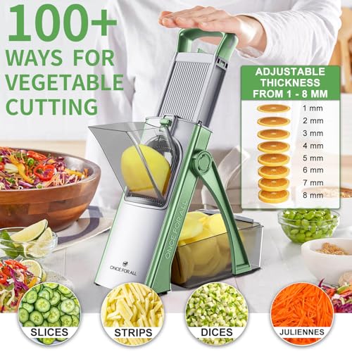 ONCE FOR ALL Upgrade Safe Mandoline Slicer Plus, Adjustable Vegetable Food Chopper Potato Fries French Fry Cutter, Detachable Blade, Kitchen Chopping Artifact, New Kitchen Gift JS03 Green - Image 3