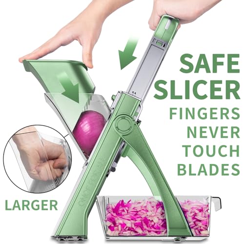 ONCE FOR ALL Upgrade Safe Mandoline Slicer Plus, Adjustable Vegetable Food Chopper Potato Fries French Fry Cutter, Detachable Blade, Kitchen Chopping Artifact, New Kitchen Gift JS03 Green - Image 2