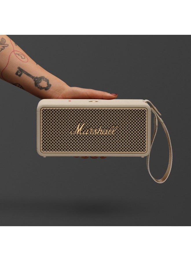Marshall Middleton II Portable Bluetooth Speaker, 360° True Stereophonic Sound, IP67 Water & Dust Resistance, 30 Hours Battery Life, Built-In Microphone Cream - Image 4