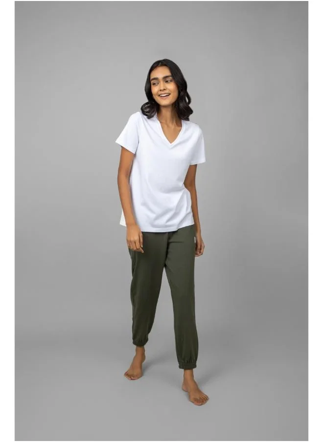 NeceSera White V-Neck Jogger Set