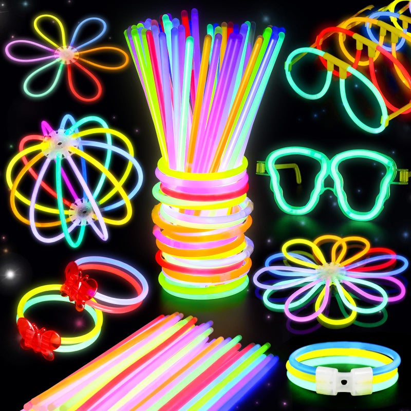 BUDI 467Pcs Glow Sticks Party Favors for Kids Adults 200 GlowStick Bulk 8 Colors 8 Inch & 267 Connectors for Glow in the dark Necklace Bracelets Glasses Party Supplies Light Up Toys Neon Accessories - Image 1