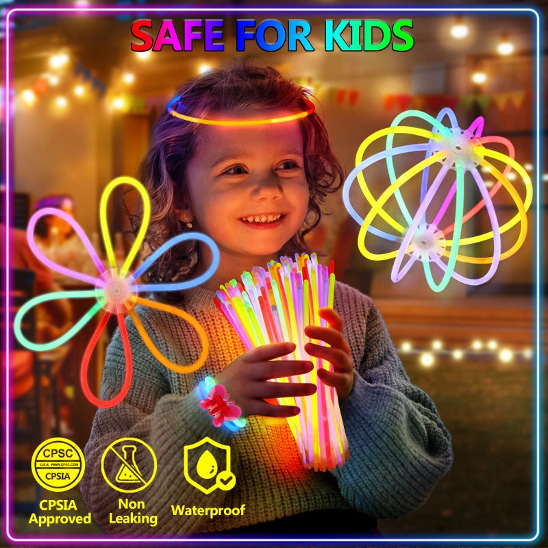 BUDI 467Pcs Glow Sticks Party Favors for Kids Adults 200 GlowStick Bulk 8 Colors 8 Inch & 267 Connectors for Glow in the dark Necklace Bracelets Glasses Party Supplies Light Up Toys Neon Accessories - Image 3