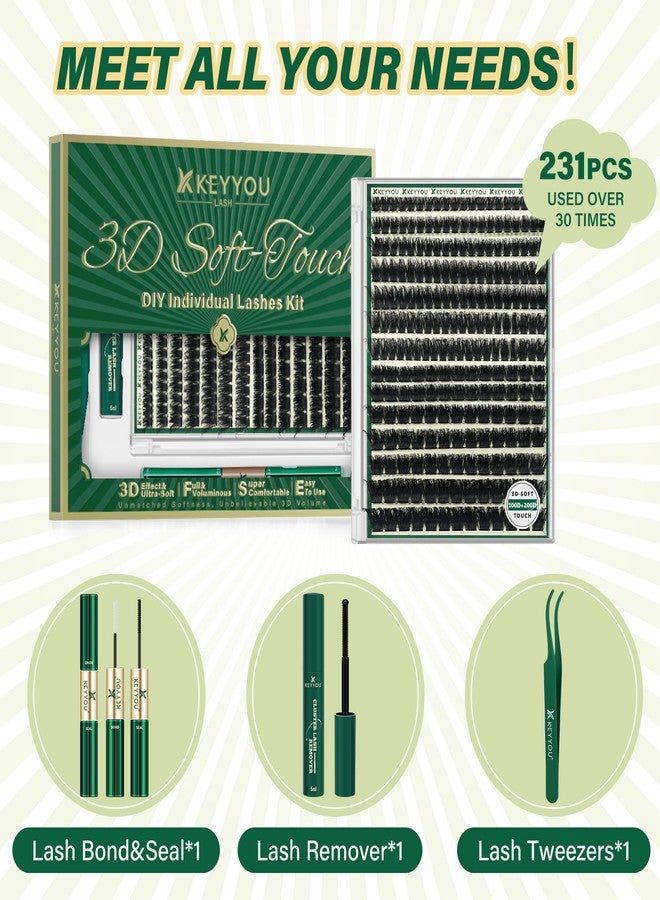 كييو مجموعة رموش KEYYOU LASH Clusters Kit ثلاثية الأبعاد، 231 قطعة، 100D200D، 8-16MIX، مجموعة رموش فردية مجعدة على شكل حرف D، مجموعة رموش خفيفة وكثيفة، مجموعة رموش عنقودية طبيعية ناعمة (مجموعة ثلاثية الأبعاد - 100D200D-D-8-16MIX) - Image 5
