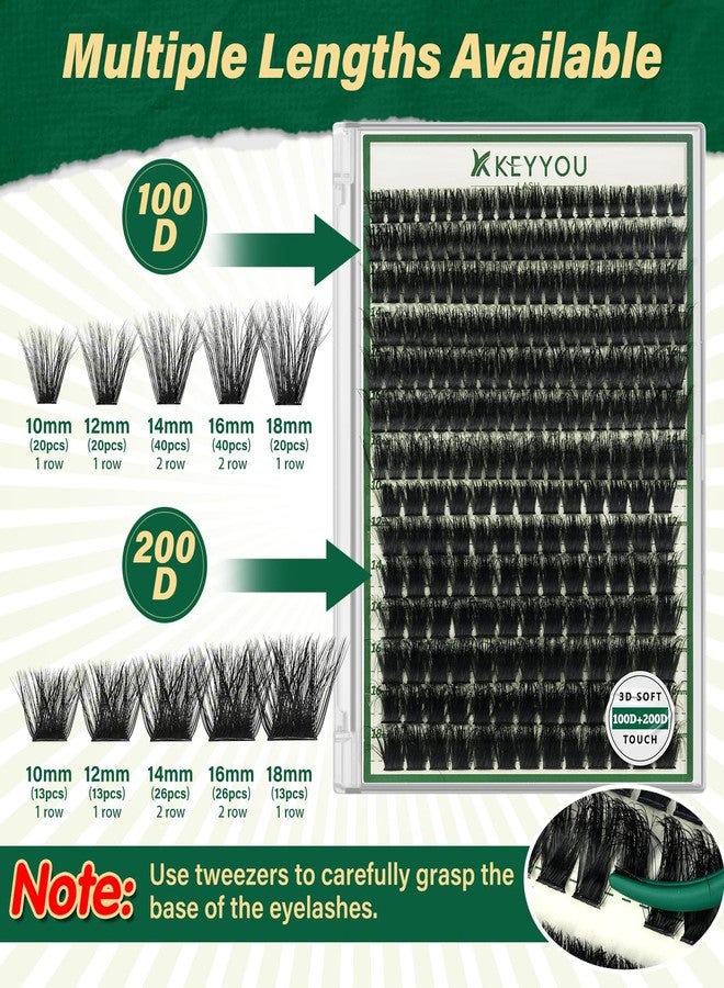 كييو مجموعة رموش KEYYOU LASH Clusters Kit ثلاثية الأبعاد، 231 قطعة، 100D200D، 8-16MIX، مجموعة رموش فردية مجعدة على شكل حرف D، مجموعة رموش خفيفة وكثيفة، مجموعة رموش عنقودية طبيعية ناعمة (مجموعة ثلاثية الأبعاد - 100D200D-D-8-16MIX) - Image 3