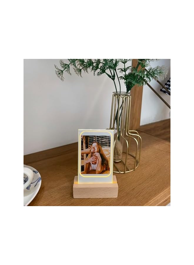 The Bros 2 Pcs Glowing Clear Acrylic Picture Frame, 3 Inch Mini Tabletop Picture Frame for Instax Mini 11/9/8/EVO Instant Film Photo, Warm Light Table Photo Frame for Polaroid 3" Film Photo - Image 3