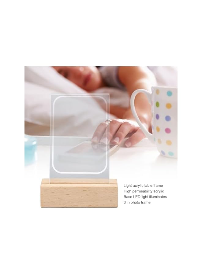 The Bros 2 Pcs Glowing Clear Acrylic Picture Frame, 3 Inch Mini Tabletop Picture Frame for Instax Mini 11/9/8/EVO Instant Film Photo, Warm Light Table Photo Frame for Polaroid 3" Film Photo - Image 2