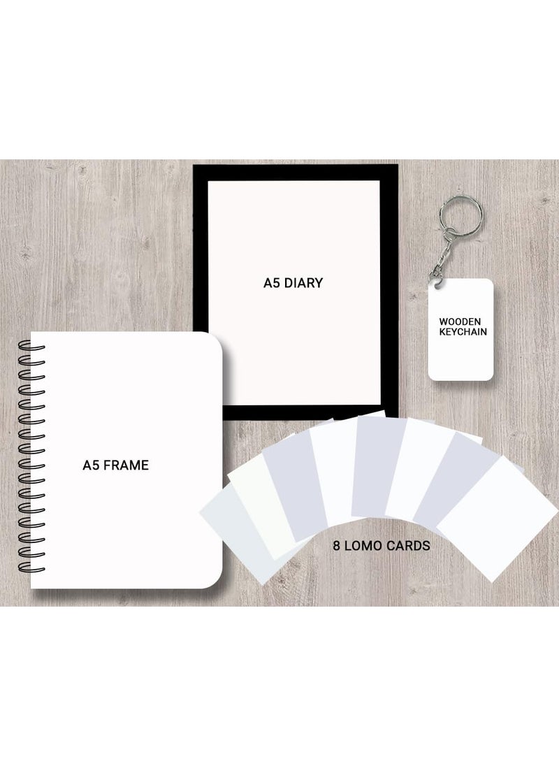 Lionel Messi The Best man Frame Gifting Combo One A5 Frame One Diary Set of 8 Lomo Cards Free Matching Wooden Keychain Best Gift for Messi Lovers
