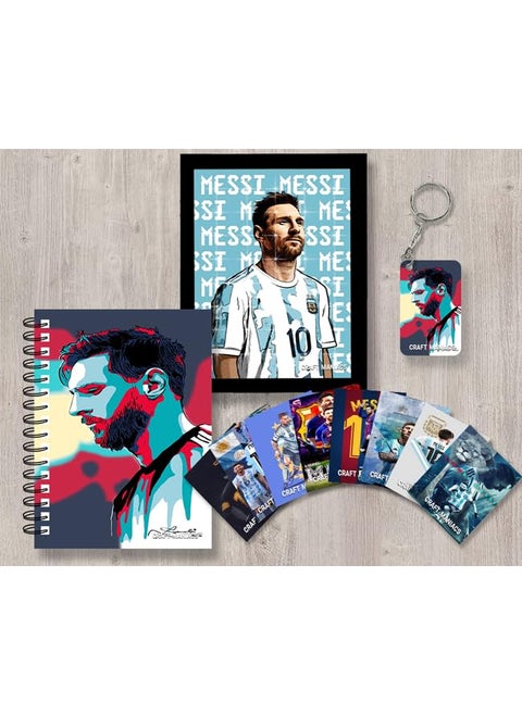 Lionel Messi The Best man Frame Gifting Combo One A5 Frame One Diary Set of 8 Lomo Cards Free Matching Wooden Keychain Best Gift for Messi Lovers