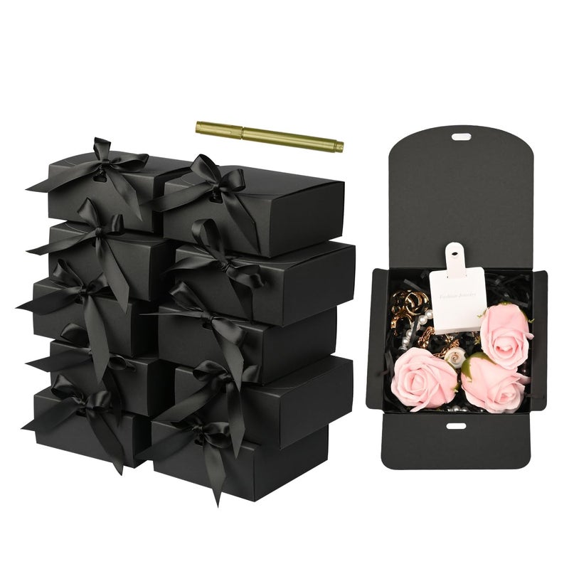 WLUSEAXI 10 Pack Small Gift Boxes,Black Square Gift Box with Metal Pen for Wedding,Birthday, Baby Shower, Candy, Cookies, 4.5X4.5X2 Inch - Image 1