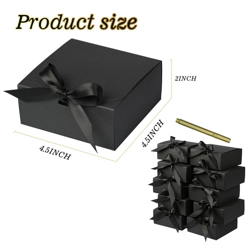 WLUSEAXI 10 Pack Small Gift Boxes,Black Square Gift Box with Metal Pen for Wedding,Birthday, Baby Shower, Candy, Cookies, 4.5X4.5X2 Inch - Image 2
