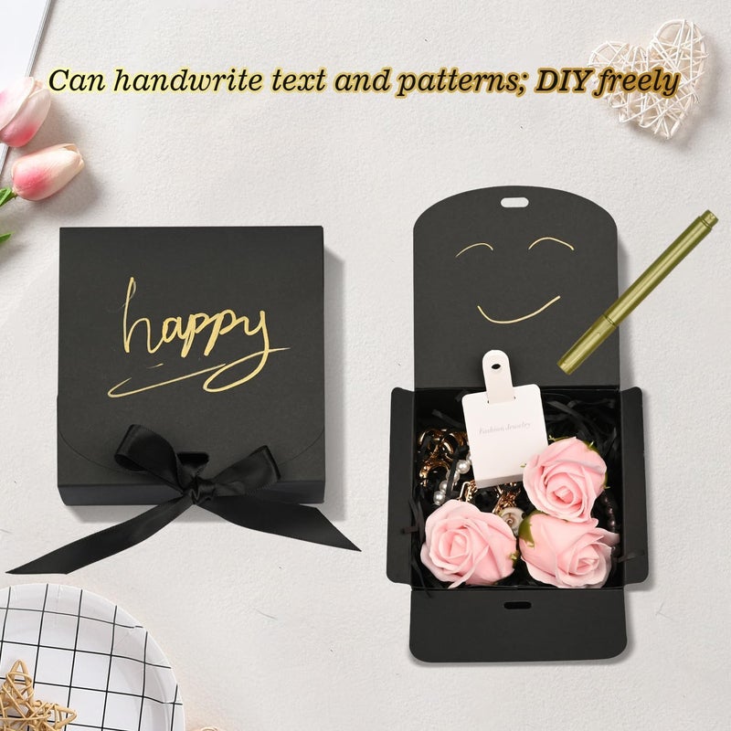 WLUSEAXI 10 Pack Small Gift Boxes,Black Square Gift Box with Metal Pen for Wedding,Birthday, Baby Shower, Candy, Cookies, 4.5X4.5X2 Inch - Image 3