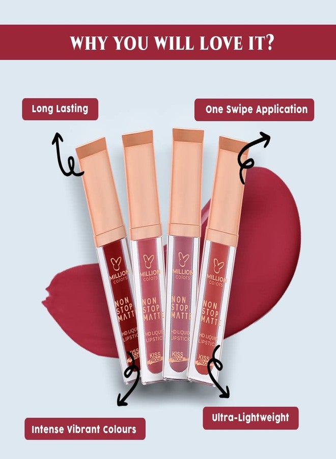 Million Colors Non Stop Matte Lip Color Highly Pigmented Matte Finish Smudge & Transfer Proof Long Lasting Lightweight Lipstick(04 ml Crushed Red 22) - Image 5