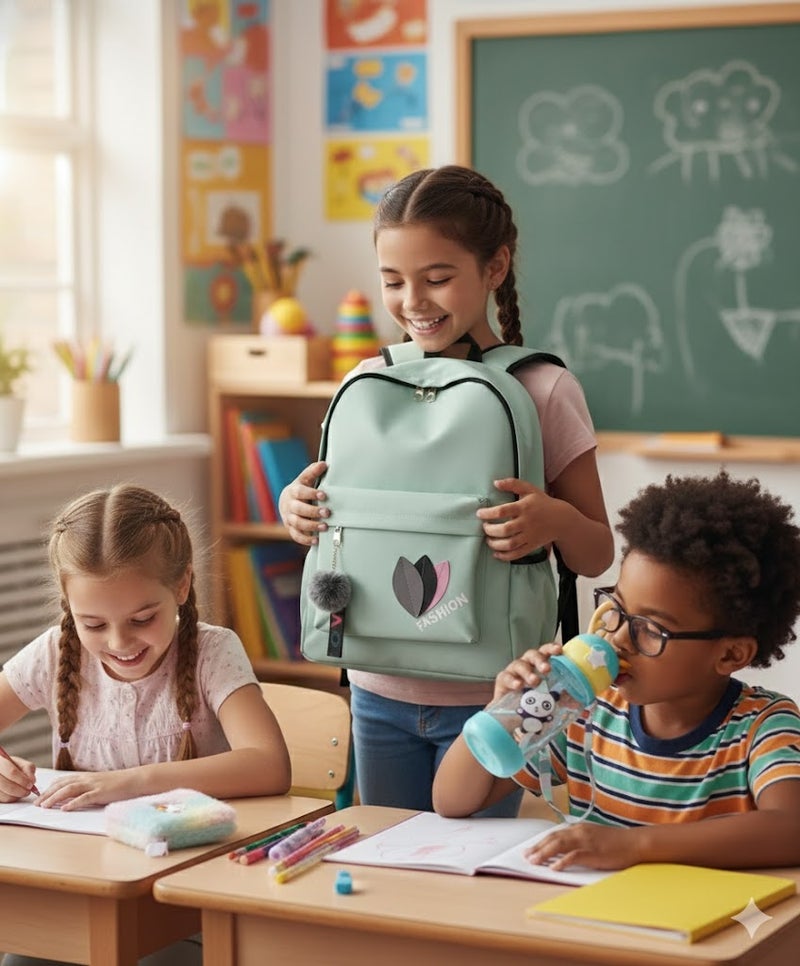 MINDFIT Mint Green Backpack with Panda Water Bottle for Kids - Image 3