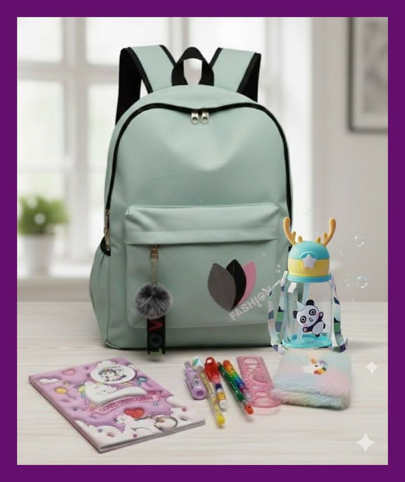 MINDFIT Mint Green Backpack with Panda Water Bottle for Kids - Image 1