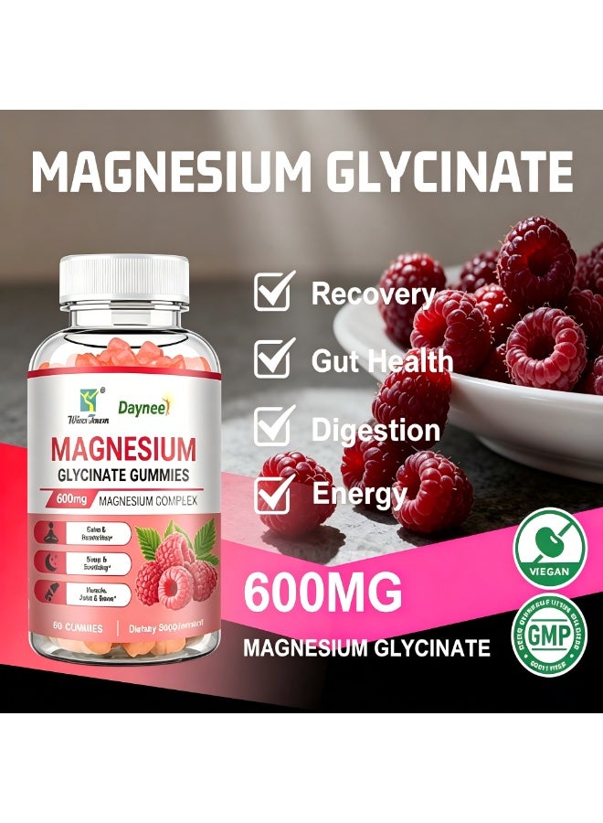 ديني علكات مغنيسيوم جلايسينات للنوم والاسترخاء 60 حبة | تركيبة Magnesium Glycinate Complex عالية الامتصاص بتركيز 600mg | دعم النوم العميق والاسترخاء وتقليل التوتر وراحة العضلات والطاقة اليومية | مع Magnesium L-Threonate وفيتامين D3 وB6 وإنزيم Q10 | علكات نباتية بنكهة التوت | حبتان يومياً سهلة الامتصاص | Daynee أصلي - Image 2