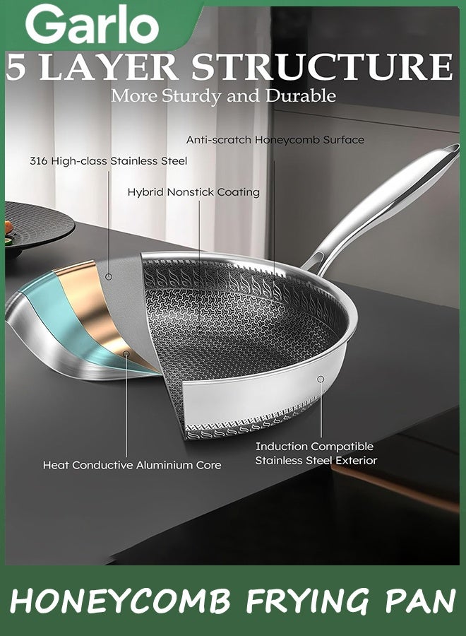 جارلو مقلي وعاء غير لاصق مع الغطاء، 26CM عميق الفولاذ المقاوم للصدأ أدوات الطبخ سوتي وعاء سكيلت، وعاء مع مقبض، عسل الطبخ وعاء غسالة صحون آمنة، ووك وعاء متوافق مع جميع الطبخ - Image 3