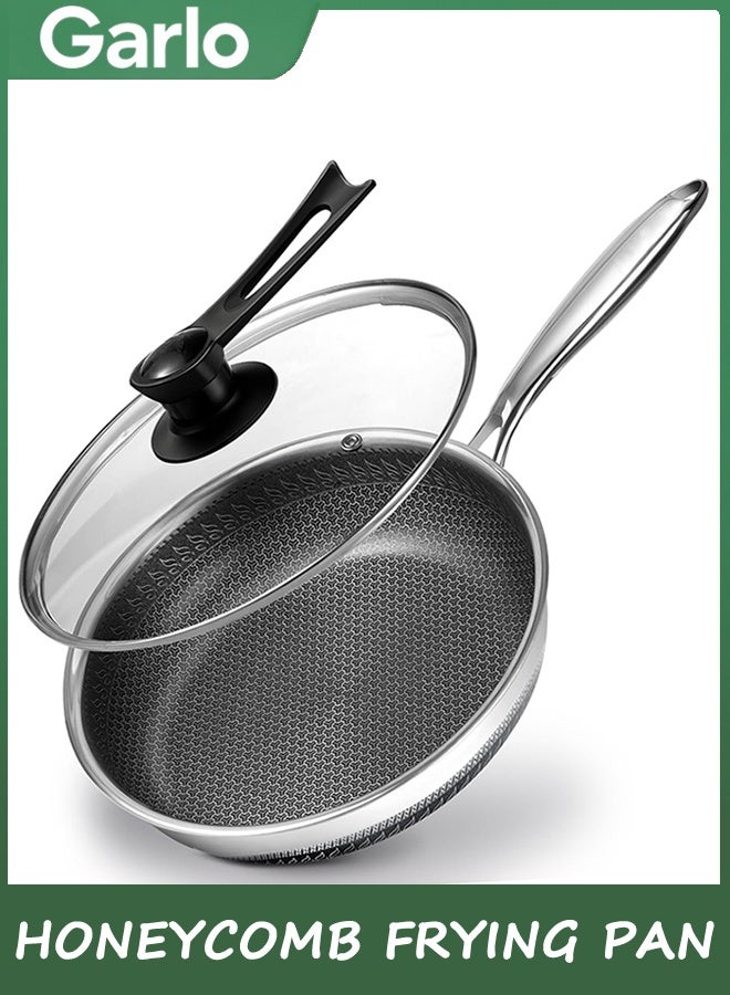 جارلو مقلي وعاء غير لاصق مع الغطاء، 26CM عميق الفولاذ المقاوم للصدأ أدوات الطبخ سوتي وعاء سكيلت، وعاء مع مقبض، عسل الطبخ وعاء غسالة صحون آمنة، ووك وعاء متوافق مع جميع الطبخ - Image 1