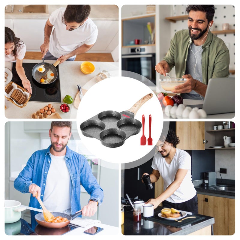 مقلاة أومليت بمقبض خشبي من السيليكون، مدمجة، متعددة البيض، سريعة التنظيف، متينة، مقاومة للخدوش - Image 5