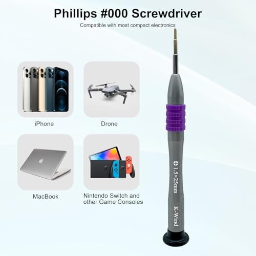 Kannony Wind Precision Phillips Screwdriver PH 0001.5mm #000 Compatible with MacBook iPhone Nintendo Switch DJI Propeller, Anti-slip Grip, S2 High Alloy Steel Head, Magnetic Head, Rotary Cap - Image 2