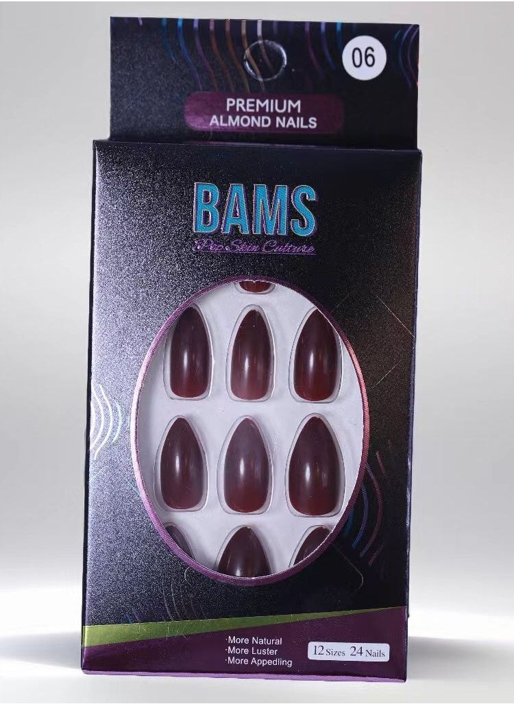 BAMS Pop Skin Culture BAMS Press On Nails 24Pcs, Almond-Shaped False Nails With Glue Kit (Shade 06)  - Image 1