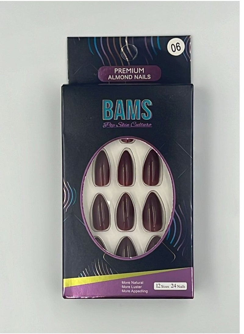 BAMS Pop Skin Culture BAMS Press On Nails 24Pcs, Almond-Shaped False Nails With Glue Kit (Shade 06)  - Image 3