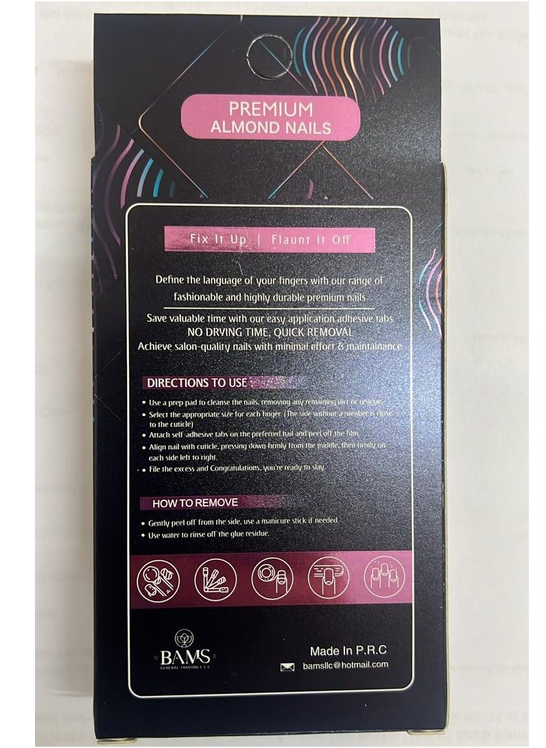 BAMS Pop Skin Culture BAMS Press On Nails 24Pcs, Almond-Shaped False Nails With Glue Kit (Shade 06)  - Image 4
