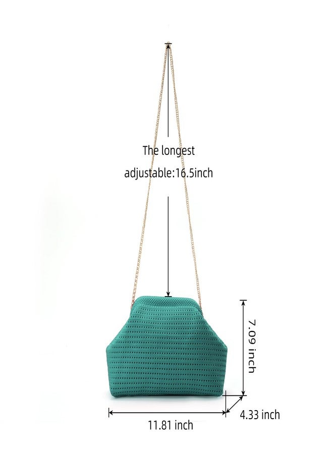 Valleycomfy Beach Clutch,Woven Clutch Purses,Cloud Dumpling Pouch Purse,Crossbody Bags,Hollow Evening Bag for Women,Emerald Green - Image 4