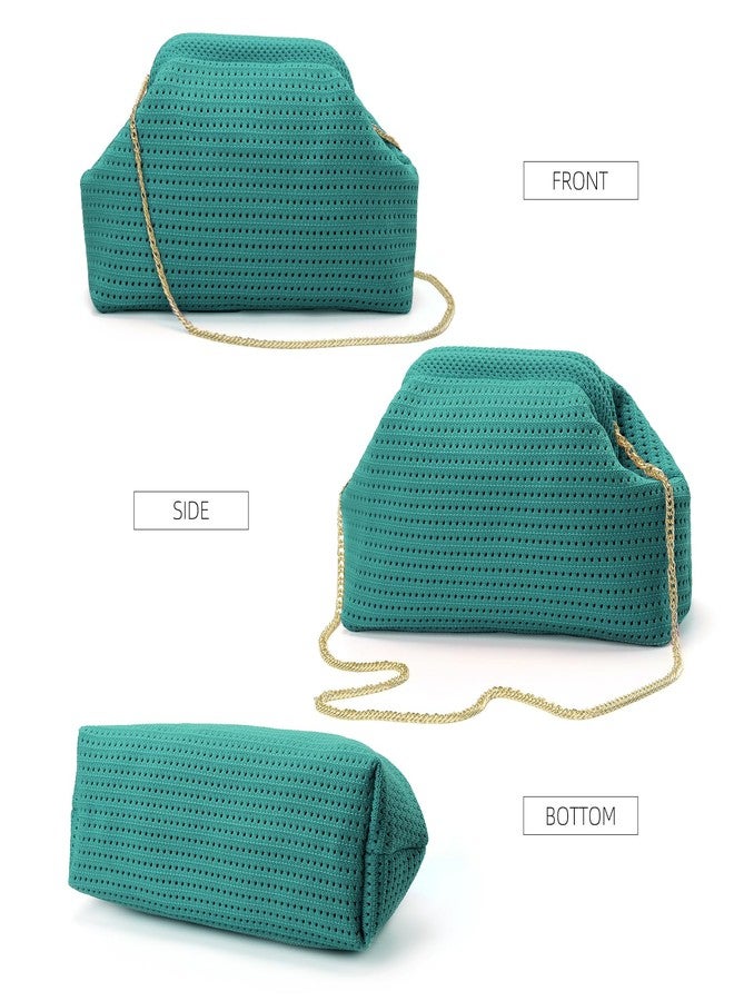 Valleycomfy Beach Clutch,Woven Clutch Purses,Cloud Dumpling Pouch Purse,Crossbody Bags,Hollow Evening Bag for Women,Emerald Green - Image 2