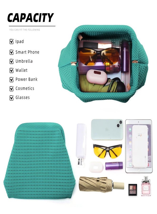 Valleycomfy Beach Clutch,Woven Clutch Purses,Cloud Dumpling Pouch Purse,Crossbody Bags,Hollow Evening Bag for Women,Emerald Green - Image 3