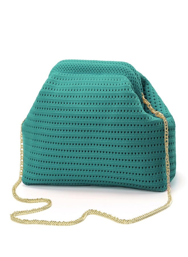 Valleycomfy Beach Clutch,Woven Clutch Purses,Cloud Dumpling Pouch Purse,Crossbody Bags,Hollow Evening Bag for Women,Emerald Green - Image 1