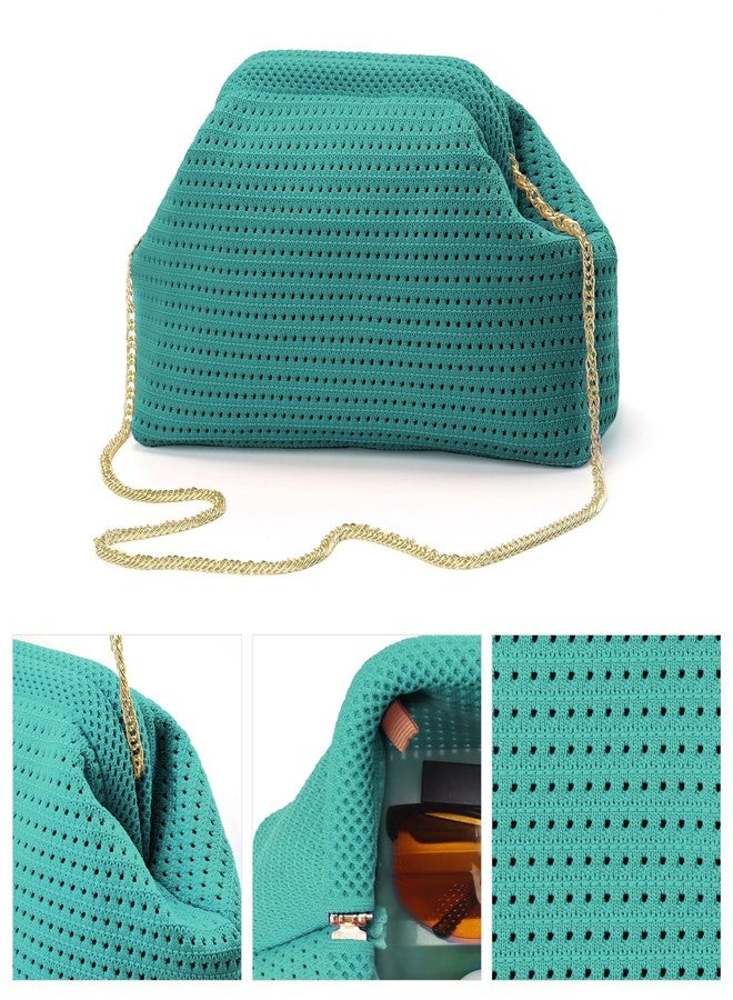 Valleycomfy Beach Clutch,Woven Clutch Purses,Cloud Dumpling Pouch Purse,Crossbody Bags,Hollow Evening Bag for Women,Emerald Green - Image 5