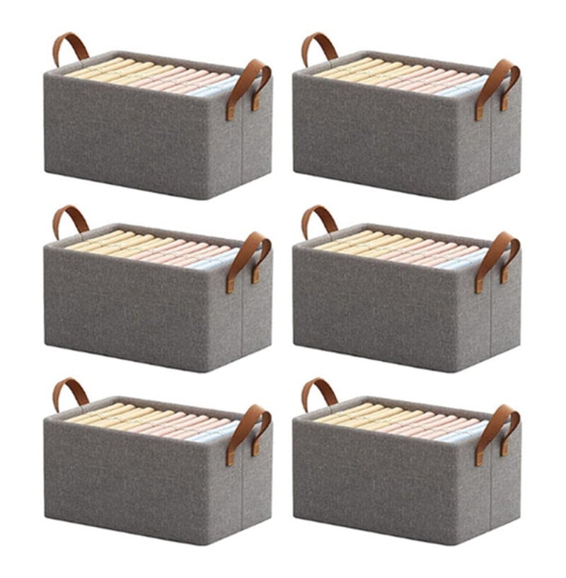 CLAPONE Capone 6 Piece Set of Woven Fabric Wardrobe Organizer for ClothesFoldable Cupboard Storage BoxesRectangular Almirah Organizers for ShirtsPantsTShirtsJeansDressSweatersGrey - Image 1