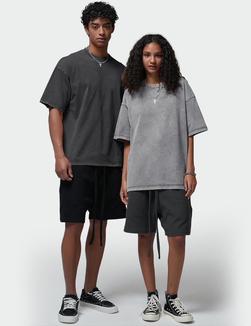 Arssm 4 Pack Oversized Tshirts for Men Acid Wash Loose Fit Vintage Cotton Heavyweight T Shirts Baggy Tees(BlackGreyKhakiBeige-XL) - Image 2