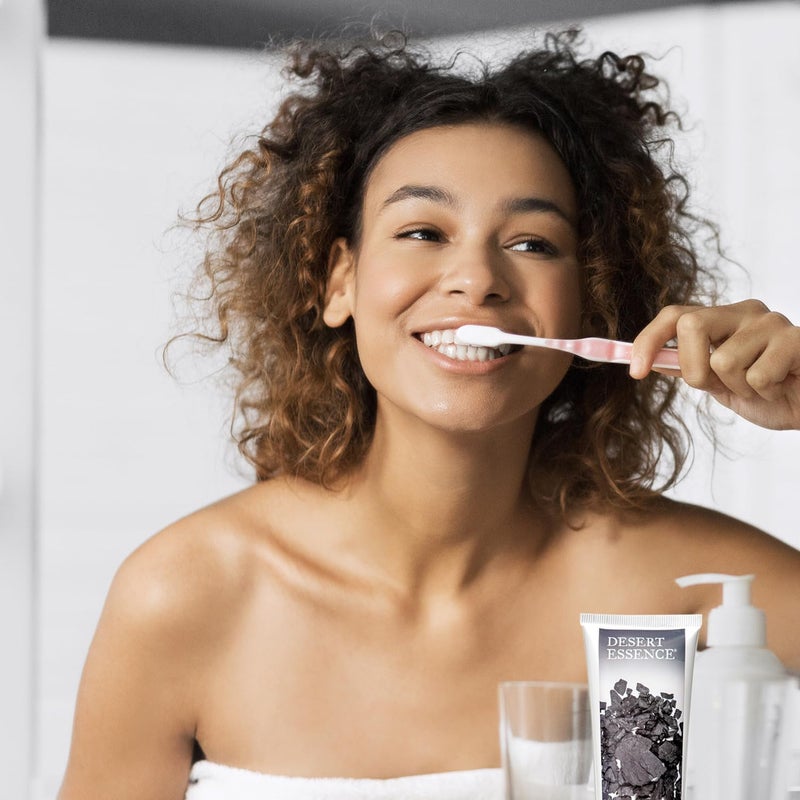 Desert Essence Activated Charcoal Toothpaste - Fluoride and Carrageenan Free - Brighter Teeth and Fresher Breath with Activated Coconut Shell Charcoal, Baking Soda, and Fresh Mint - 6.25 oz - Image 4