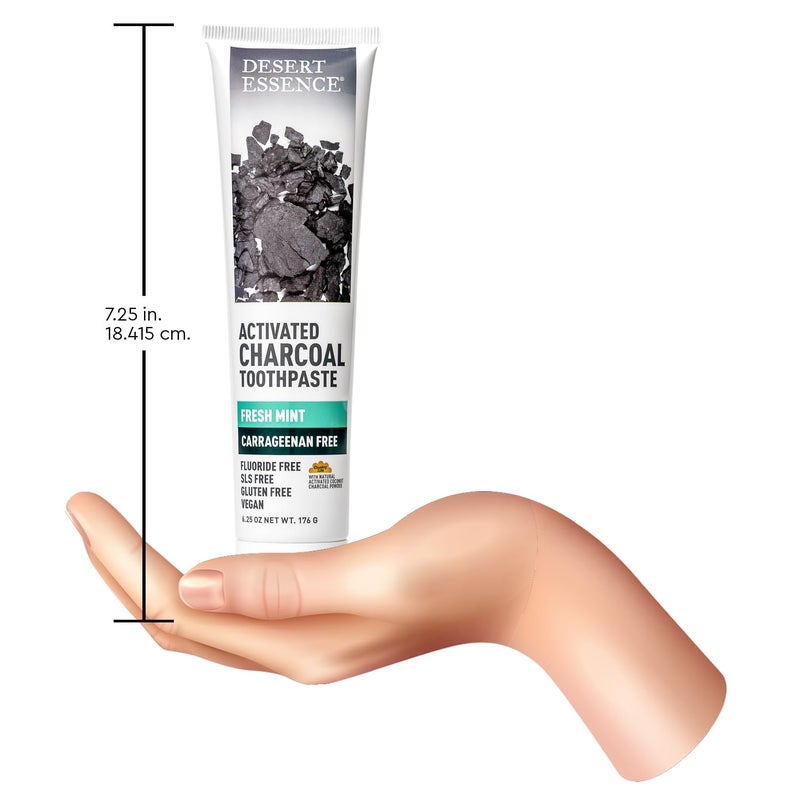 Desert Essence Activated Charcoal Toothpaste - Fluoride and Carrageenan Free - Brighter Teeth and Fresher Breath with Activated Coconut Shell Charcoal, Baking Soda, and Fresh Mint - 6.25 oz - Image 5