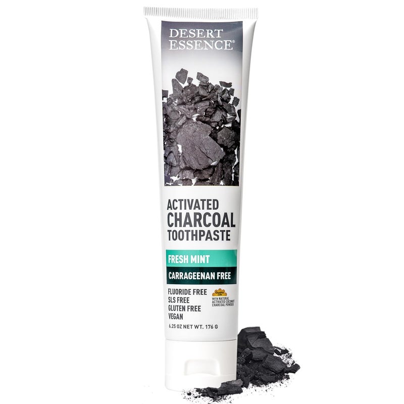 Desert Essence Activated Charcoal Toothpaste - Fluoride and Carrageenan Free - Brighter Teeth and Fresher Breath with Activated Coconut Shell Charcoal, Baking Soda, and Fresh Mint - 6.25 oz - Image 1