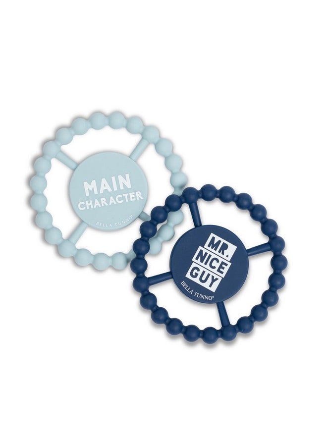 Bella Tunno Happy Teether 2Pk - Soft & Easy Grip Baby Teether Toy, Silicone Teether Ring To Help Soothe Gums, Non-Toxic And Bpa Free, Mr.Nice Guy/Main Chatacter  - Image 1
