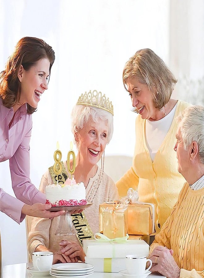 Juesly زينة ذهبية لعيد الميلاد الثمانين للنساء، تتضمن وشاحًا وتاجًا، وشموعًا ذهبية تحمل الرقم، وهدايا عيد الميلاد الثمانين للنساء. - Image 4
