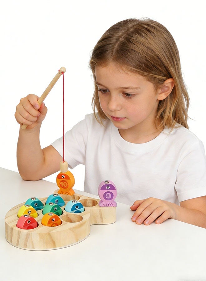 لعبة صيد السمك، لعبة صيد خشبية مغناطيسية، لعبة صيد سمك تعليمية ممتعة، لعبة صيد خشبية مغناطيسية من مونتيسوري للأطفال الصغار، لعبة صيد أسماك بحرية للأطفال، تعلم الصيد، فرز الألوان، ألغاز مونتيسوري التعليمية لمرحلة ما قبل المدرسة، مهارات حركية دقيقة للأولاد والبنات من سن 3 إلى 5 سنوات - Image 3