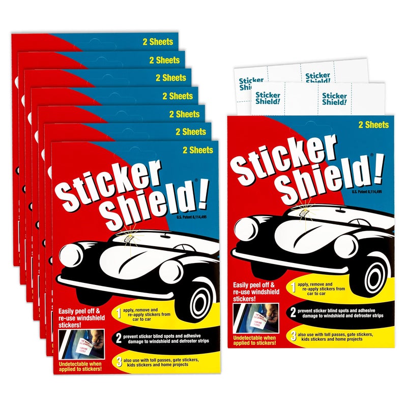 STICKER SHIELD Windshield Sticker Applicator for Easy Application Removal and ReApplication from Car to Car 4 inch x 6 inch Sheets 8 Packs 16 Sheets Total
