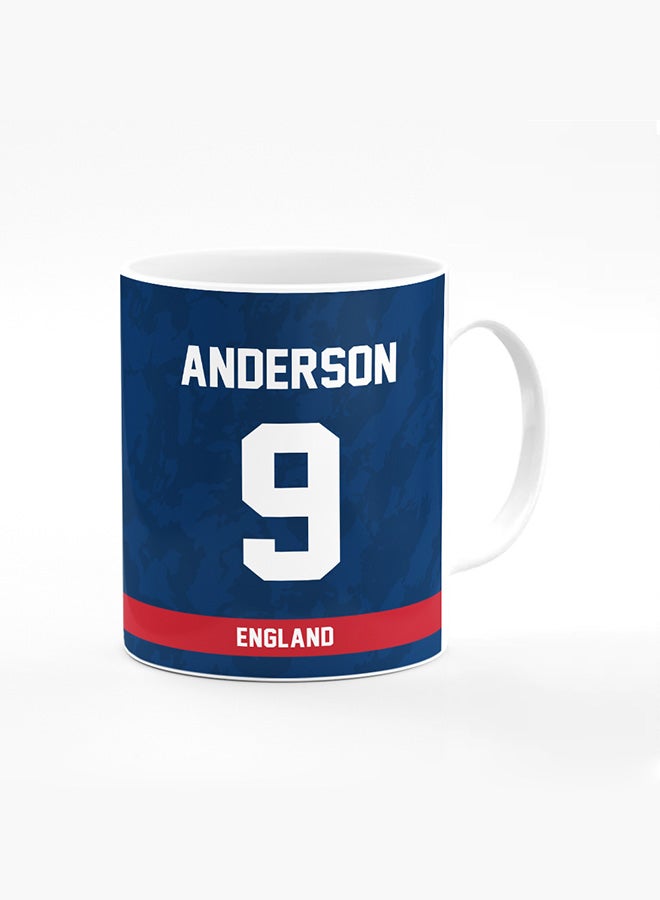 Stylizedd Designer Printed Coffee Mug with Heavy Duty Handle 11oz Ceramic Personalised Gift Mugs Cup [Microwave Safe & Dishwasher Proof ] - Cricket Player - James Anderson, Jersey Number - 9 - Image 1