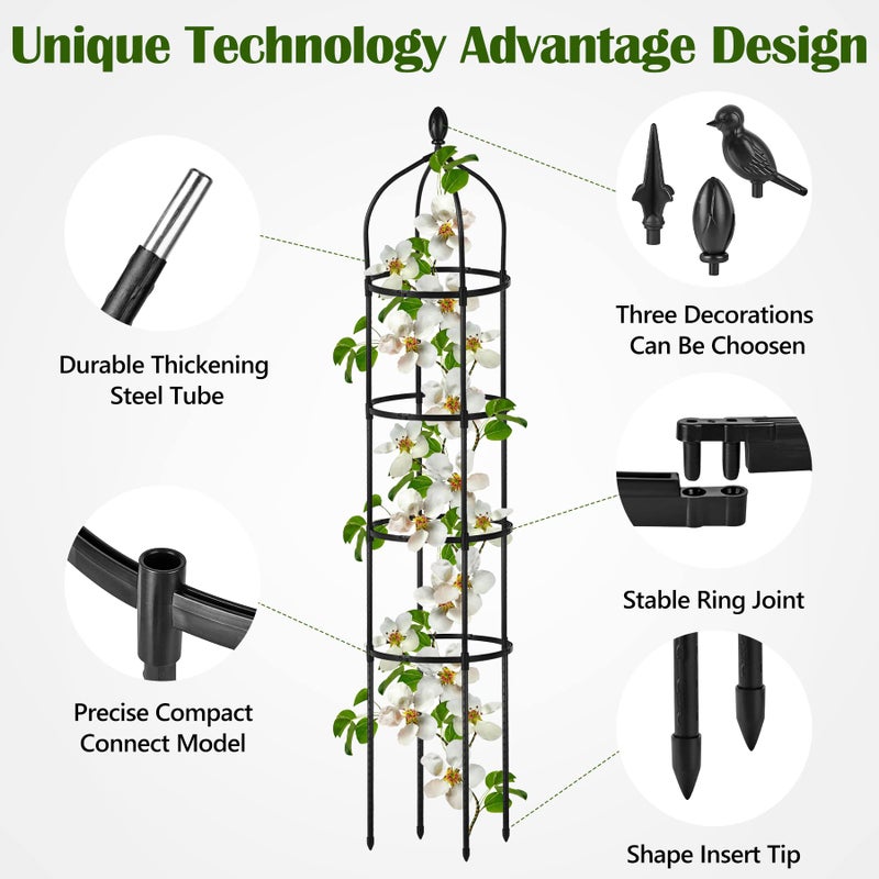 Miuwauer Garden Obelisk Trellis for Climbing Plants Outdoor 6 Ft Rose Bush Round Trellis for Pots Rustproof Metal Plant Flower Trellises for Clematis Vine Jasmine Support Outdoor Indoor - Image 4