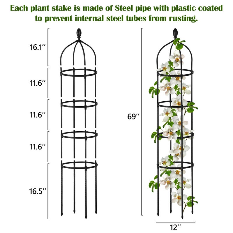 Miuwauer Garden Obelisk Trellis for Climbing Plants Outdoor 6 Ft Rose Bush Round Trellis for Pots Rustproof Metal Plant Flower Trellises for Clematis Vine Jasmine Support Outdoor Indoor - Image 2