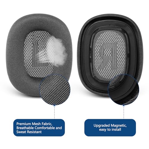 G GVOEARS Gvoears Upgraded Ear Cushions Replacement Earpads for Apple AirPods Max Headphones, Mesh Fabric Ear Pads Cover with Memory Foam and Magnet for AirPods Max (Black) - Image 4