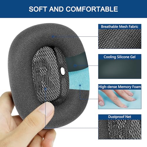 G GVOEARS Gvoears Upgraded Ear Cushions Replacement Earpads for Apple AirPods Max Headphones, Mesh Fabric Ear Pads Cover with Memory Foam and Magnet for AirPods Max (Black) - Image 3