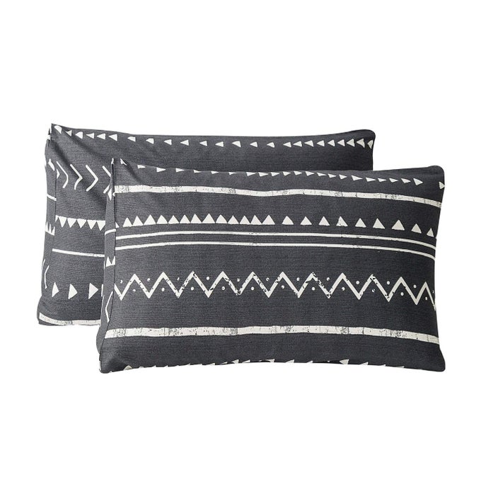 100 COTTON PILLOWCASES KING SIZE SET OF 2 BLACK AZTEC GEOMETRIC BED PILLOW COVERS ENVELOPE CLOSURE END PILLOW PROTECTORS LUXURY QUALITY SOFT BREATHABLE COMFORTABLE EASY CARE 20 IN X 36 IN