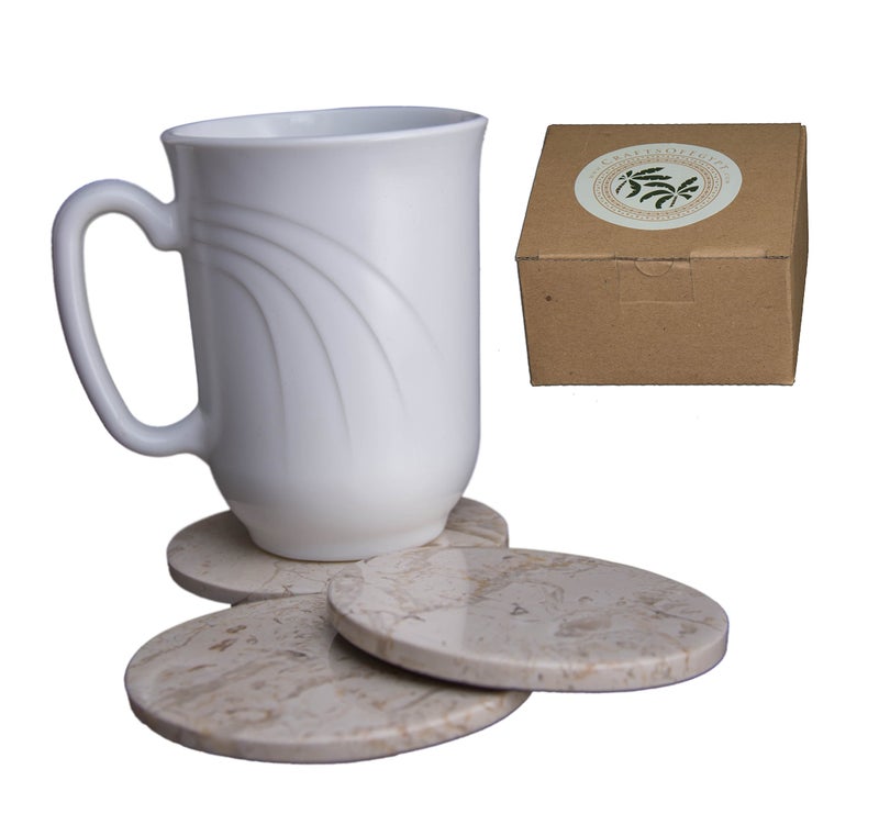 CraftsOfEgypt مجموعة من 6 - حوامل أكواب من الحجر الرخامي البيج المصقول - 3.5 بوصة (9 سم) في القطر - حماية من بقع المشروبات - CraftsOfEgypt - Image 4