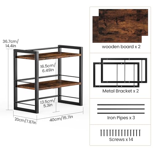 ART-GIFTREE Office Desk Shelf Organizer, Wood Desktop Bookshelf Supplies Storage Rack, Shelf for Top of Desk and Dresser (Brown-2 Tier) - Image 3